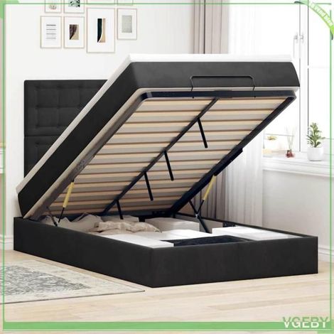 Cadre de lit ottoman avec matelas - 3314458 - Velours noir - 120x200 cm - Rangement hydraulique (1/5)