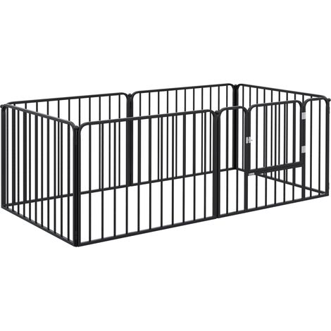 Recinto per Cani a 6 Pannelli Modulabili da Interno ed Esterno 164x83x60 cm in Acciaio Nero (1/5)