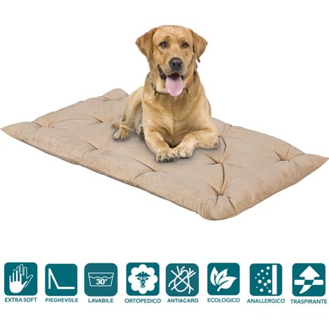EVERGREENWEB - Letto per Cani 45x65 alto 8 cm Lavabile Materasso Multiuso per Animali Domestici Cuscino Ortopedico in Waterfoam Cuccia Tappeto Sofa Imbottitura 100% Fiocco effetto Piuma tessuto Beige (1/5)