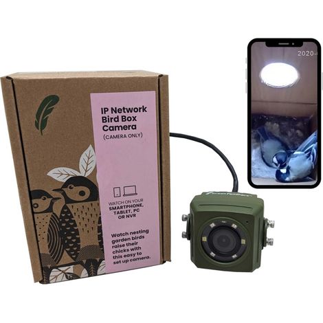 Wired Network Bird Box with Wildlife HD Camera - L0.75 x W0.95 x H1.38 cm