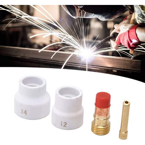 Kit de 4 lentilles à gaz TIG avec buses céramiques blanches, porte-électrodes biseautés pour postes WP 17, 18, 26