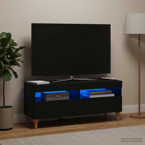 vidaXL Meuble TV LED ALKMAAR 100 x 35 x 43 cm Noir Bois d'ingénierie (1/5)