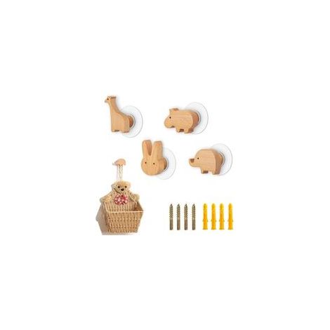 Crochets Muraux Décoratifs en Bois 4 Pièces – Animaux Nordiques – Crochets Multifonctions pour Vêtements, Serviettes et Accessoires – Rangement Mural Pratique et Charmant