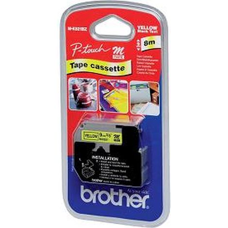 Cintas de etiquetado Brother M-K621B, negras sobre amarillo.