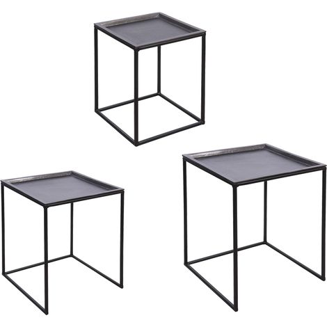 Table Passion - Set de 3 tables carrées plateaux amovibles noir