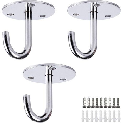 (3 Pièces) Crochet de Plafond en Acier Inoxydable Lourd Devoir Montage à Vis Crochet Mural Supérieur pour Suspendus Lumière Ventilateur de Plafond Panier de Plantes Moustiquaire Outil (1/5)