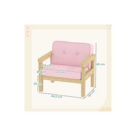 Fauteuil enfant rose en velours côtelé avec cadre en bois et assise rembourrée pour chambre et salle de jeux (1/5)