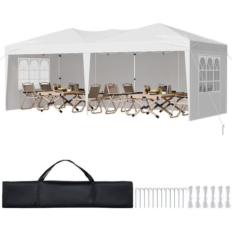 Grand Abri Ombrage Rapide Gazebo Pliable 5,9x2,96 m Tonnelle avec Parois et Fenêtres pour Jardin et Événement Blanc (1/5)