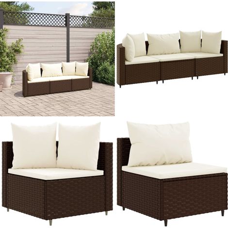 3-tlg. Garten-Sofagarnitur mit Kissen Braun Poly Rattan - Gartenmöbel - Lounge Set - Esszimmergarnitur - Rattan Möbel - Gartenlounge - Home & Living (1/5)