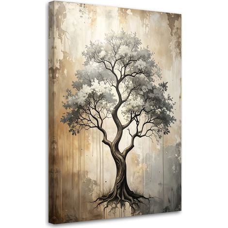 Toile Imprimée, Arbre grunge abstraction en beige,30x45 (1/4)