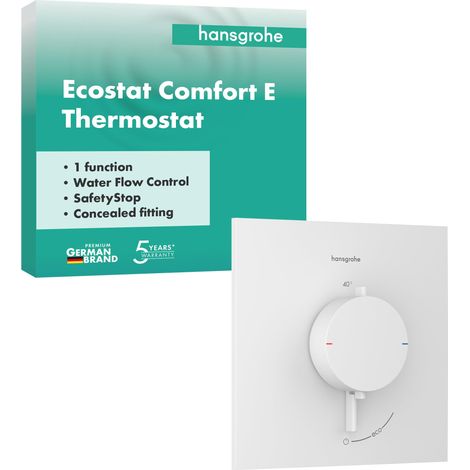 Ecostat Comfort E - Mitigeur de douche thermostatique, Robinet de douche encastré avec arrêt de sécurité à 40°C, Thermostat 1 sortie, Blanc mat, 33710700 (1/5)