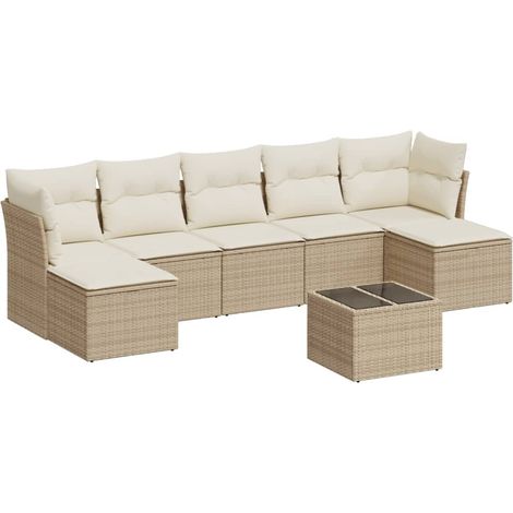 Salon de jardin avec coussins 8 pcs beige résine tressée (1/3)