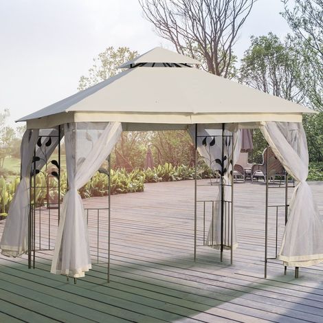easycomfort gazebo da giardino 3x3m con zanzariera, telaio in acciaio e doppio tettuccio, bianco (1/5)