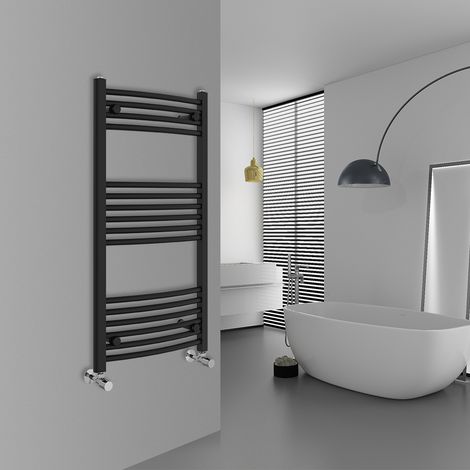WarmeHaus Curved Black Bathroom Ladder Radiator 1000x500mm (1/5)