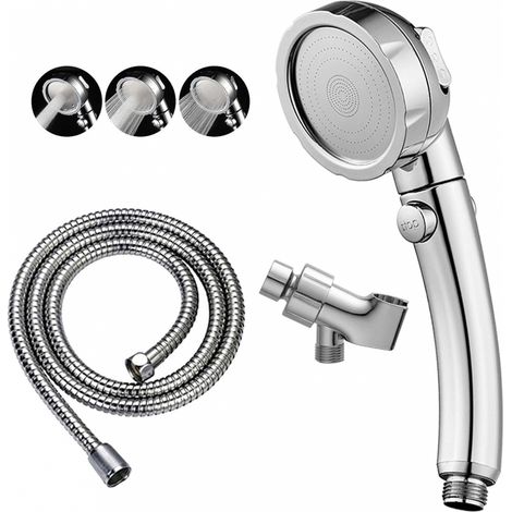 Hochdruck-Duschkopf aus Chrom mit Ein-/Ausschalter und Pausenfunktion, 3 Strahlarten, automatischer Abschaltfunktion und abnehmbarer Campinghalterung. – AquaForge