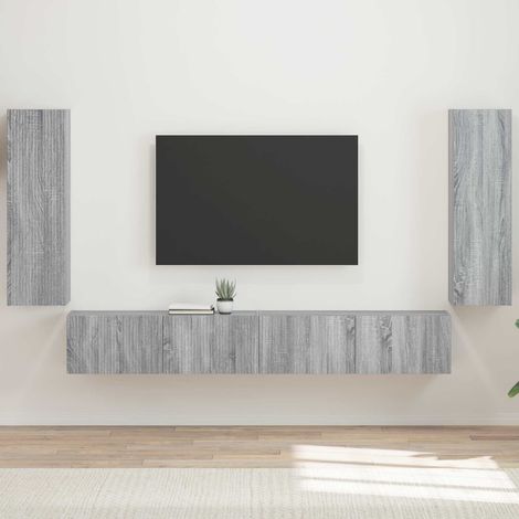 TV-Wandregal-Set Wandmontiert 4 pcs Graues Sonoma Holzwerkstoff