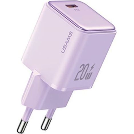 Cargador de pared USB-C usams Power Delivery de 20 W, color morado. (1/4)