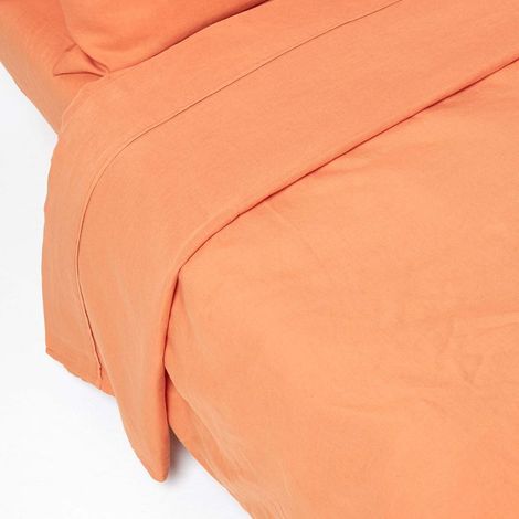 HOMESCAPES Burnt Orange Linen Flat Sheet, Super King - Orange (1/5)