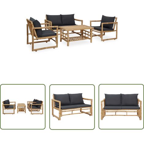 The Living Store Salon de jardin 4 pcs avec coussins Bambou - Ensemble Salon De Jardin - Mobilier De Jardin - Salon De Jardin En Bambou - Meubles D'extérieur - Set De Jardin (1/5)