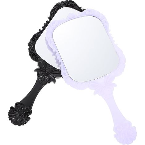 Lot 2 miroirs de maquillage compacts et, à motif floral papillon, en plastique, pour les voyages et la coiffeuse, noir et blanc décoratif