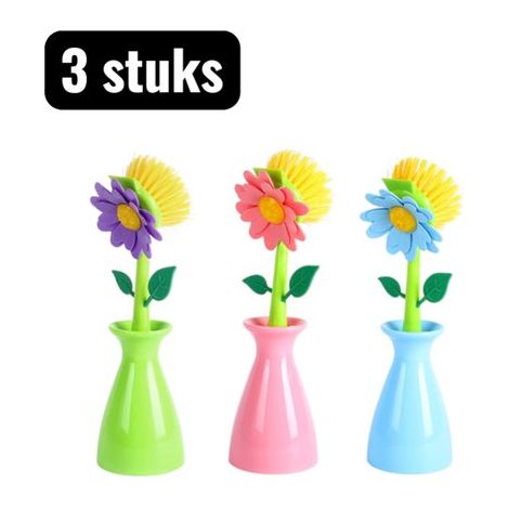 pièces - Brosses à vaisselle - Forme de fleur - Brosse à casserole extra longue - Nettoyeur profond pour casseroles et plats de four incrustés - Avec poignée ergonomique et poils de brosse résistants (1/5)