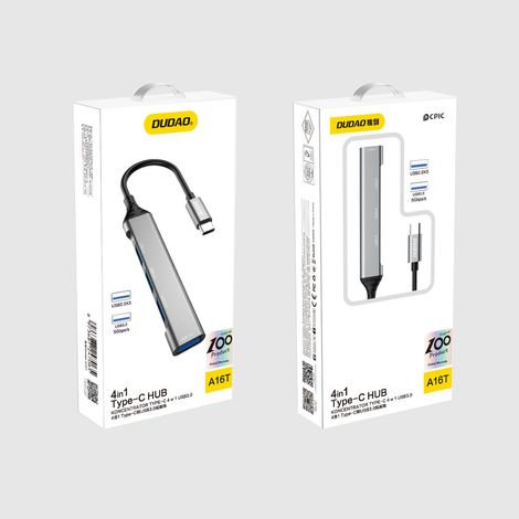 Dudao HUB 4 en 1 USB-C - 4 puertos USB-A (3 puertos USB 2.0 / USB 3.0) 6,3 cm, negro (A16T) (1/5)