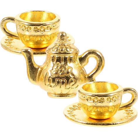 1 Service à thé miniature, théière miniature en fer, accessoire pour maison de poupée, petite théière et tasse à thé (1/5)