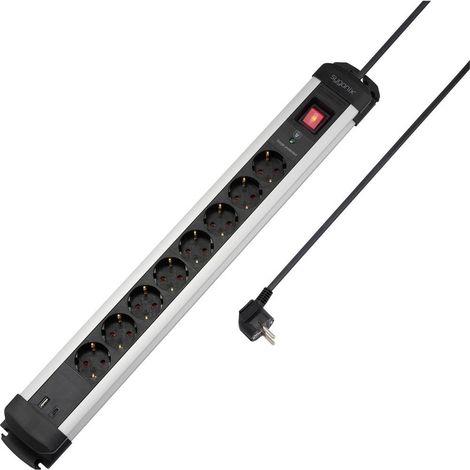 Sygonix SY-6807134 Multipresa con protezione da sovratensioni 8 scomparti Nero, Argento Schuko 1 pz. (1/5)