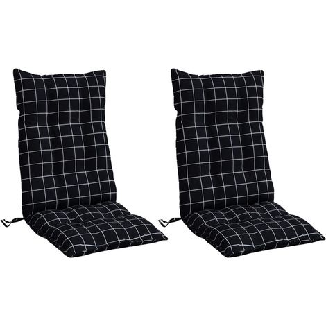 vidaXL Coussins de chaise à dossier haut lot de 2 motif carreaux noir