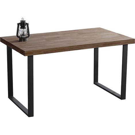 Table à manger rectangulaire en bois coloris chêne américain / pieds noir - Longueur 140 x profondeur 80 x hauteur 76 cm -PEGANE-