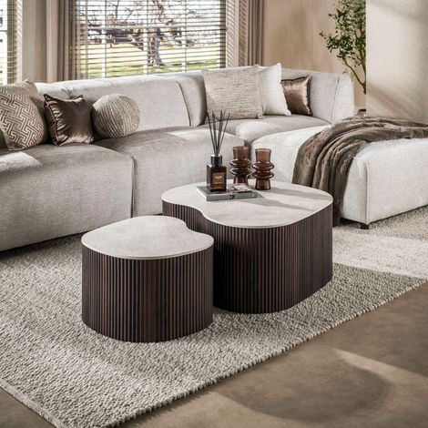Table basse céramique 3D pied foncé (lot de 2) MAHAL (1/5)