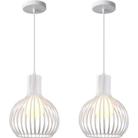 U-Do 2Pcs Suspension Luminaire Créatif Lustre Abat - Jour Cage en Métal Blanc style Vintage Lampe Intérieur décoration Escaliers (1/4)
