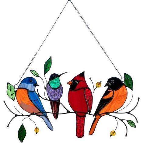 multicolore sur un fil de fer en vitrail pour fenêtre, décoration d\'intérieur, série d\'oiseaux, cadeau pour les amoureux des oiseaux (1/4)