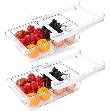 Organisateur de tiroir pour réfrigérateur, design unique, boîte de rangement coulissante pour réfrigérateur, organisateur de maison (lot de 2) (1/5)