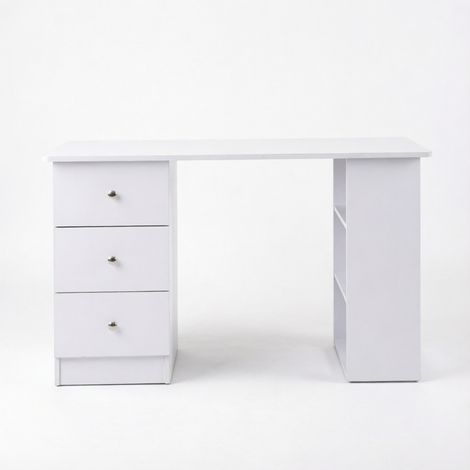 Escritorio blanco con 3 cajones, 2 estantes y tablero de 120 x 49 x 72 cm (1/5)