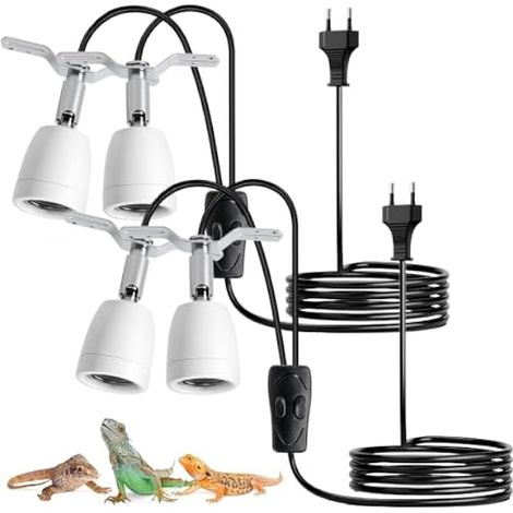 2 Pièces douilles de lampe en céramique avec cable 1,5 m et interrupteur, douille de lampe pour terrarium, rotation à 180°, résistante à la chaleur jusqu’à 180 °C, prise EU, blanc, pour reptiles (1/5)