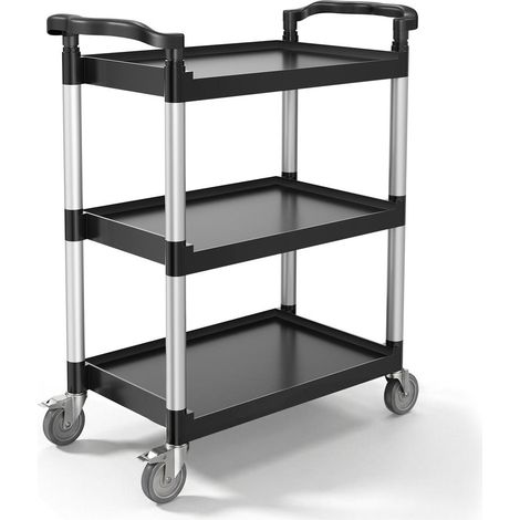 Chariot de Service Desserte à Roulettes 3 Niveaux VEVOR Chariot Utilitaire en Plastique Noir Capacité 136 kg 880x410x990 mm (1/5)