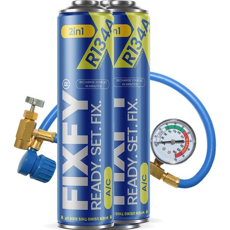Kit de recharge climatisation 500 ml – 2 recharges R134a avec huile – Tuyau et manomètre inclus – Compatible véhicules 1995-2016