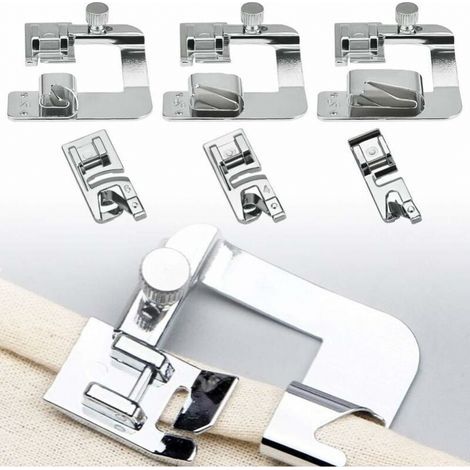 Accessori per macchina da cucire, set da 6 pezzi: piedino per orlo da 4/8" 13 mm, 6/8" 19 mm, 8/8" 25 mm (1/5)