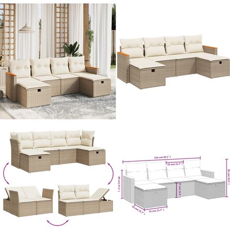6-tlg. Garten-Sofagarnitur mit Kissen Beige Poly Rattan - Gartengestell - Gartenmöbel Set - Outdoor-Lounge - Lounge Sessel - Rattan Gartenmöbel - Home & Living (1/5)
