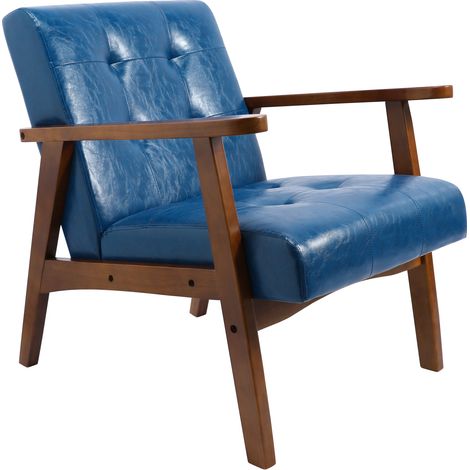 Fauteuil Scandinave en Simili Cuir Bleu Roi– Élégance et Confort Nordique-L 67 x L 76 x H 76 cm (1/5)