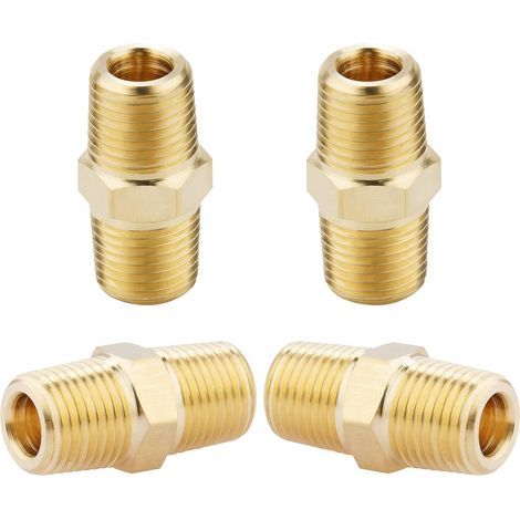 1/8 NPT x 1/8 NPT solid brass male hex fittings, solid brass pipe adapter fittings, equal end connectors, 4 pieces (1/5)