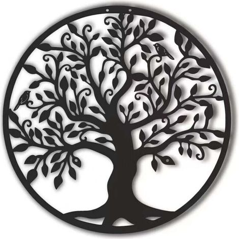 Arbre De Vie En Métal Décoration Murale Silhouette Art Pour Cadeau Intérieur Cadeau Extérieur Jardin Maison Décoration (Noir, 40x40cm) (1/4)