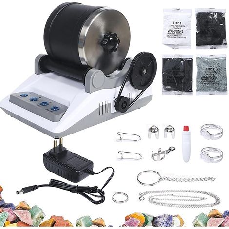 Rock Tumbler Kit, Set Professionnel Gobelets En Pierre Tambour Polissage Tambour Pierre Ponceuse à Pierre Rock Polisher 7 Jours Fonction ChronoméTrage 4 Types Poudre Polissage (1/5)