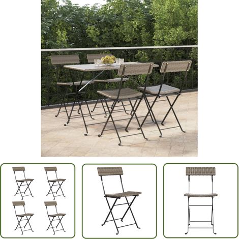 The Living Store Chaises de bistrot pliantes lot de 4 Gris Résine tressée acier - Chaise Bistro - Chaise Pliante - Mobilier De Jardin - Terrasse - Jardin (1/5)