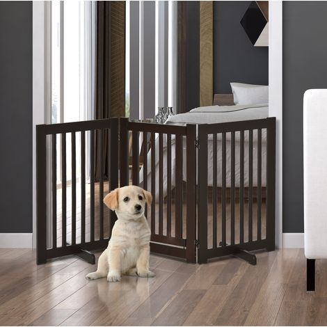 Faltbares und verstellbares Hundetor mit 3 Paneelen und Tür, MDF dunkelbraun HAVRYA (1/5)