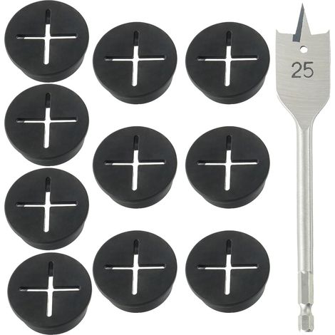 Couvercle de Filetage Passe-Câbles Flexibles en Plastique 25mm pour Maison, École, Table d'Ordinateur - Passe Cable Bureau Noir avec 1 Foret (10 Pièces) (1/5)