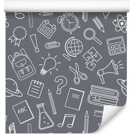 Carta da parati Materiale scolastico Grigio e grigio chiaro 50x1000 cm (1/5)