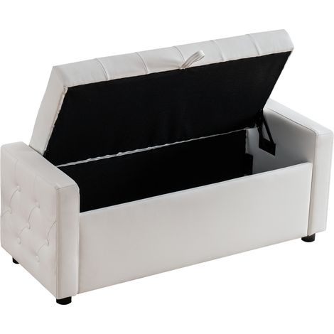 CHICFURN Puf rectangular con almacenaje 122x45x47 cm en PU blanco, capitonado (1/5)