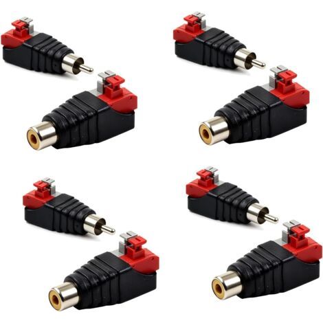 4 Pièces RCA Vers Haut-parleur Adaptateur et 4 Fiche RCA Subwoofer Phono et CCTV, Adaptateurs Mâle et Femelle vers Bornier à Vis, Connecteur Sans Soudure pour Câble AV et Système de Surveillance (1/5)